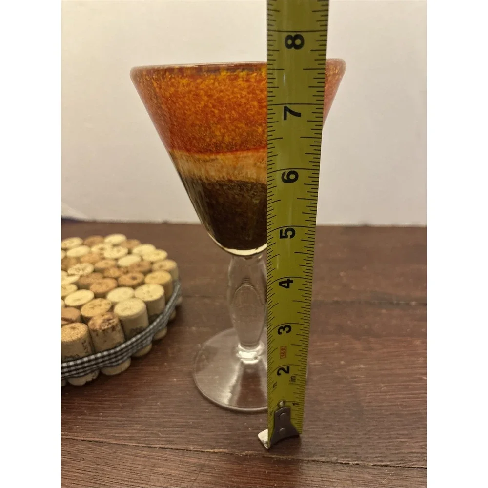 Pier 1 Canyon Stripe Hand Blown Tri Color Glass Wine Water‎ Goblet